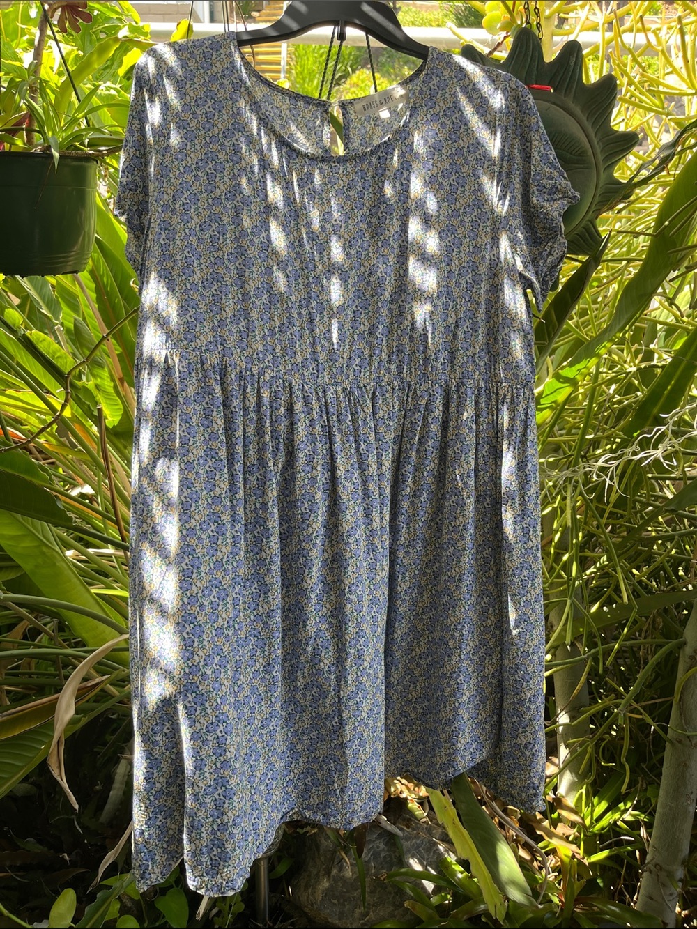 Madewell Blue Floral Short-Sleeve Babydoll Dress